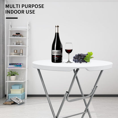 2 PCS - 31.5" L X 31.5" W X 43" H - Cocktail Table White High Top Folding Table, Portable Bar Height Folding Table Round with Detachable Gray Legs