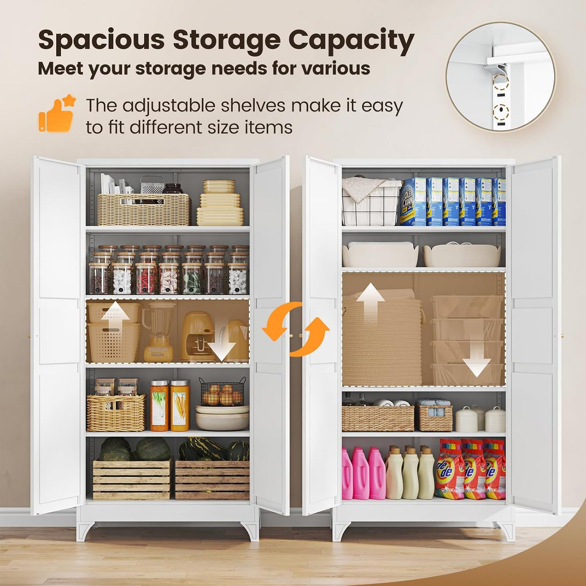 Yizosh Metal Storage Cabinet Kitchen Pantry Cabinet 4 Adjustable Shelves Kitchen Pantry Cabinet for Livingroom Pantry Bathroom Kitchen 75.6" H x 35.4" W x 17.7" D White