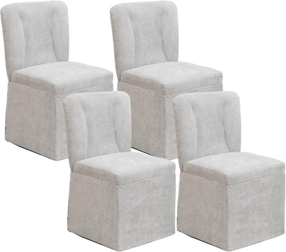 cinkehome Upholstered Dining Chairs Set of 4, Modern Kitchen Chairs with Padded Back, Armless Side Dining Room Chair with Metal Legs (Light Grey, Linen Fabric)