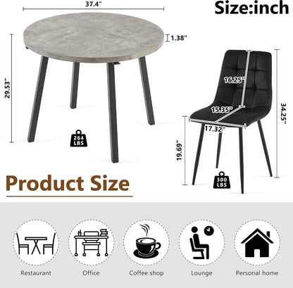 Homedot 5-Piece Round Dining Table Set for 4, 37-Inch Gray Kitchen Table with 4 Seated Black Dining Chairs Set for Apartment/Dining Hall, Compact Breakfast Nook Table Set