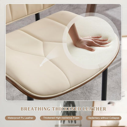BV Mid Century Dining Chairs Set of 6, PU Leather Bentwood, Beige | Upholstered PU leather seat with walnut bentwood back, armless, retro mid-century style for kitchen, dining & living room
