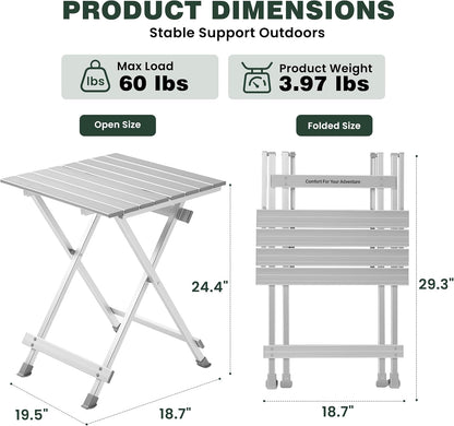 SUNNYFEEL Folding Camping Table - Lightweight Aluminum Portable Picnic Table for Cooking, Beach, Hiking, Travel, Fishing, BBQ, Indoor Outdoor Small Foldable Camp Tables