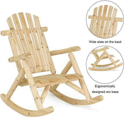 Casart Log Rocking Chair Wood Porch Rocker Lounge Patio Deck Balcony Furniture Rustic Single Rocker Natural