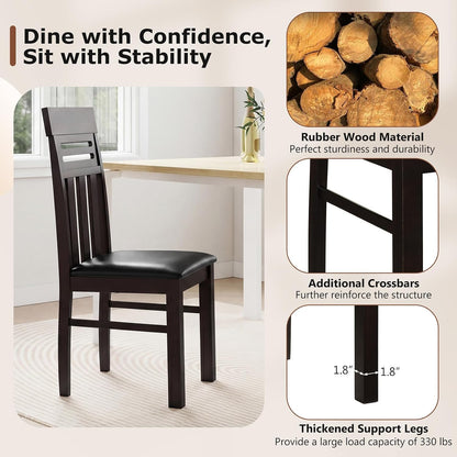 Giantex Wooden Dining Chairs Set of 4, High Back Dining Room Chairs with Padded Seat & Rubber Wood Frame, PU Leather Farmhouse Side Chairs for Kitchen Living Room