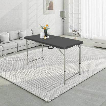 4FT Folding Table Heavy Duty 350 LBS, 3 Adjustable Heights Fold-in-Half Portable Table with HDPE Waterproof Top for Camping, Party, Craft, Card Game - Coffee Table to Dining Height, Indoor Outdoor