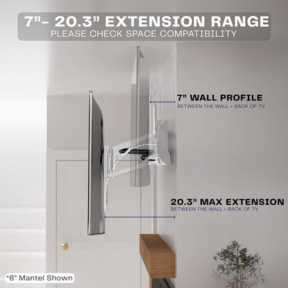 VIVO White Motorized TV Wall Mount for 37 to 70 in Screens, MOUNT-E-M070R-W | Height Adjustable, Above Fireplace, Electric Drop Down Mantel TV Mount with Remote Control, Holds 77 lbs