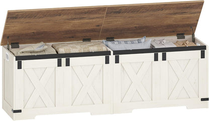 Hzuaneri 59" Farmhouse Storage Chest and Bench | 70 Gal | 330lb Seat | Soft-Close Hinges | Retro White | Shoe and Blanket Storage for Bedroom, Living Room, Entryway | Easy Assembly | SB15014X