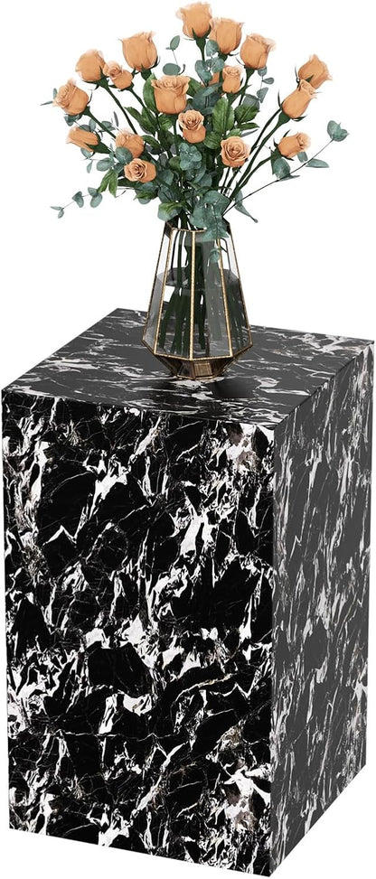 Modern Marble Side Table, 20" Small Square End Table for Living Room, Bedroom, Exhibition Hall, Suitable for Displaying Vases, Statues, Table Lamps, etc. (MAXCAP: 90 Lbs) Napoleon Black