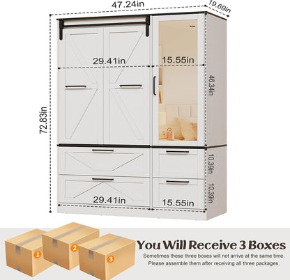 PAKASEPT Armoire Wardrobe Closet with w/Folding Sliding Barn Door