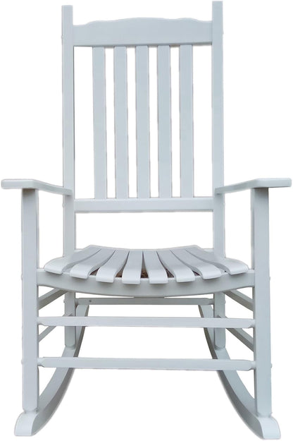 A001WT White Wood Porch Rocker/Outdoor Rocking Chair - Easy to Assemble - Comfortable Size - Outdoor or Indoor Use