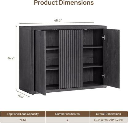 SICOTAS Buffet Cabinet with Storage Accent Sideboard with 3 Doors Modern 46.6" Wide Credenza Fluted Buffet Table Media Console Cabinet Entryway Cabinets for Living Room Kitchen Dining Room Hallway