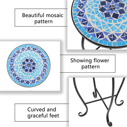 Ochine Mosaic Side Table, 14 Inch Round Side Ceramic Tile Top Indoor and Outdoor Accent Table, Round End Tables Coffee Tea Tables Nightstand for Living Room, Bedroom, Indoor Outdoor Use (Blue)