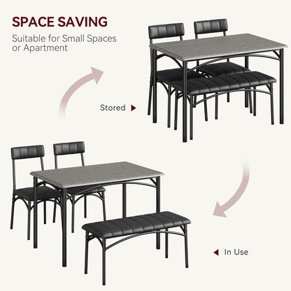 Garvee Dining Table Set for 4, Kitchen Table with Upholstered Bench and 2 Chairs, 4-Piece Wooden Dining Table Set for Apartment, Dining Room, Small Space, Gray