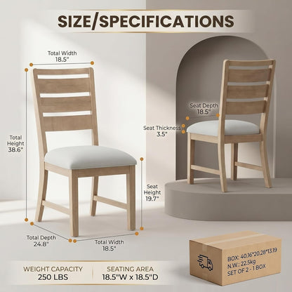 COLAMY Modern Dining Chairs Set of 2, Breathable Fabric Kitchen Chairs with High-Resilience Cotton Padding, Ergonomic Solid Wood Legs Accent Seating for Living Room 250LBS,Oak Natural