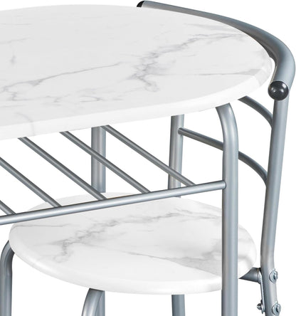 Yaheetech 3-Piece Dining Table Set, Breakfast Bistro Table Set for 2, Small Kitchen and Table Chairs Set of 2 with Metal Frame and Storage Rack for Small Space/Apartment/Dorm Room, White