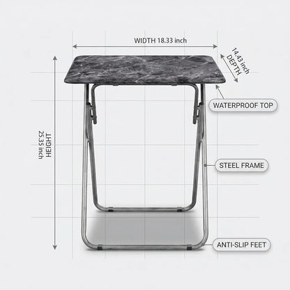 Tv Trays Folding Tv Table, Dinner Table for Eating with Sturdy Metal Frame, Small Foldable Snack Trays Table for Living Room, Couch,Sofa, Bed, No Assembly Required (Black Marble)
