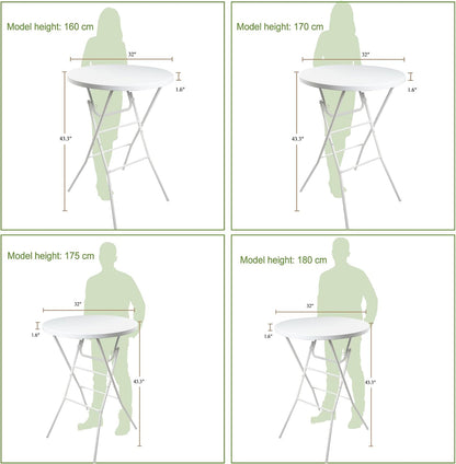 Folding Round Table, 32in Cocktail Table, High Top Table with Removable Legs, Foldable Bar Tables, Pub Tables for Weddings, Parties,Patio, Business Events (White, 32" Round - Set of 2)