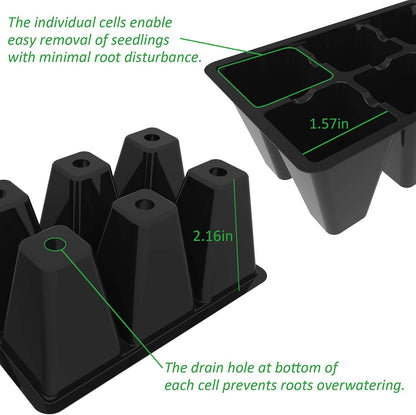 Gardzen 120 Pack 6-Cell Seed Starting Tray for Seedlings, Plant Starter Trays with Drainage Holes for Seed Germination, 5.4x3.7 inches, Black