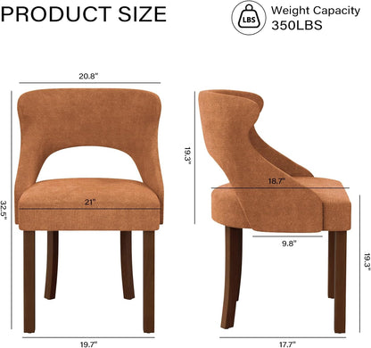 Wooden Dining Chairs Set of 4,Mid Century Modern Fabric Upholstered Dining Room Chair Kitchen Side Chairs with Solid Wood Legs,Farmhouse Dinner Chairs for Kitchen Dining Room,Orange