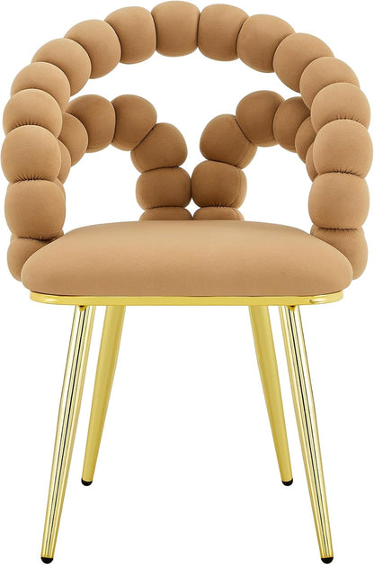 Aoowow Bubble Ball Chain Chairs, Contemporary Luxury Kitchen Chairs, Handcrafted Backrest, Lumbar Support, Modern Velvet Dining Chairs with Gold Legs for Kitchen, Dining Room (Brown, 4 Chairs)