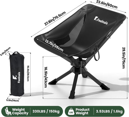 Portable Camping Chairs for Adults, Comfy Folding Camp Chair | 3.5 lbs Lightweight, 10 Seconds Quick Setup, Side Pocket, Storage Bag Easy to Carry for Outdoor Sporting, Holds up to 330 lbs