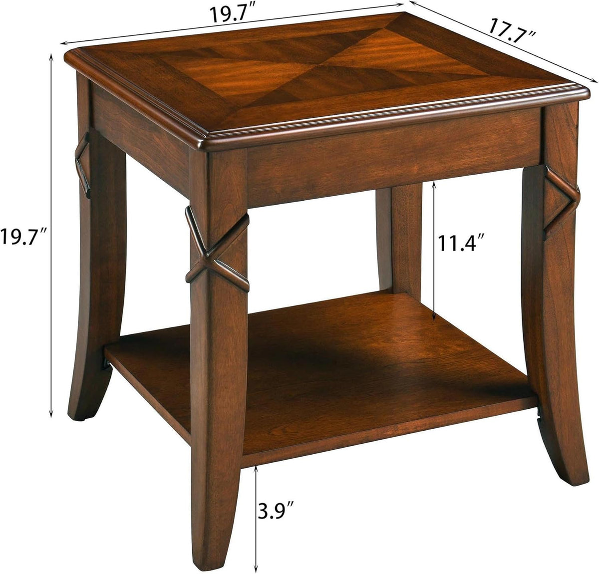 Mid-Century Modern Coffee Table Set of 3, 3-Piece Solid Wood Living Room Table Set, Coffee Table with 2 Square End Side Tables, Cherry Walnut Home Furniture for Apartment KFZ-DR200-3