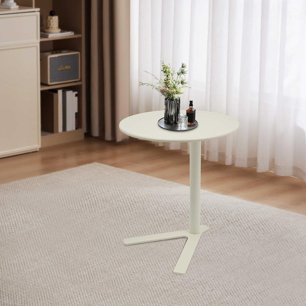 Round Side Table, Small C Shaped End Table, Couch Side Table, Modern Coffee Table, Bedside Snack Table with Y Shaped for Living Room Bedroom Office Apartment (White, 18.9x22in)