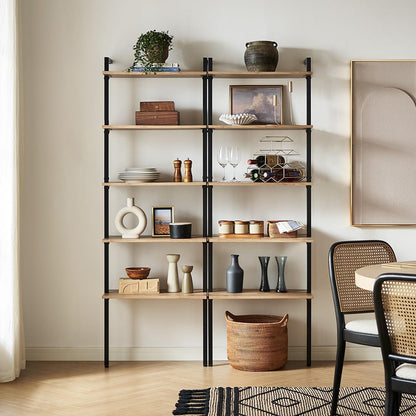 mopio Norwin Ladder Book Shelf, Wall-Mount Storage Rack, Wall Bookshelf, Farmhouse Industrial Bookcase, Narrow Slim Organizer, Steel Frame Display Shelves, Living Room, Bedroom (5-Tier Shelf Double)