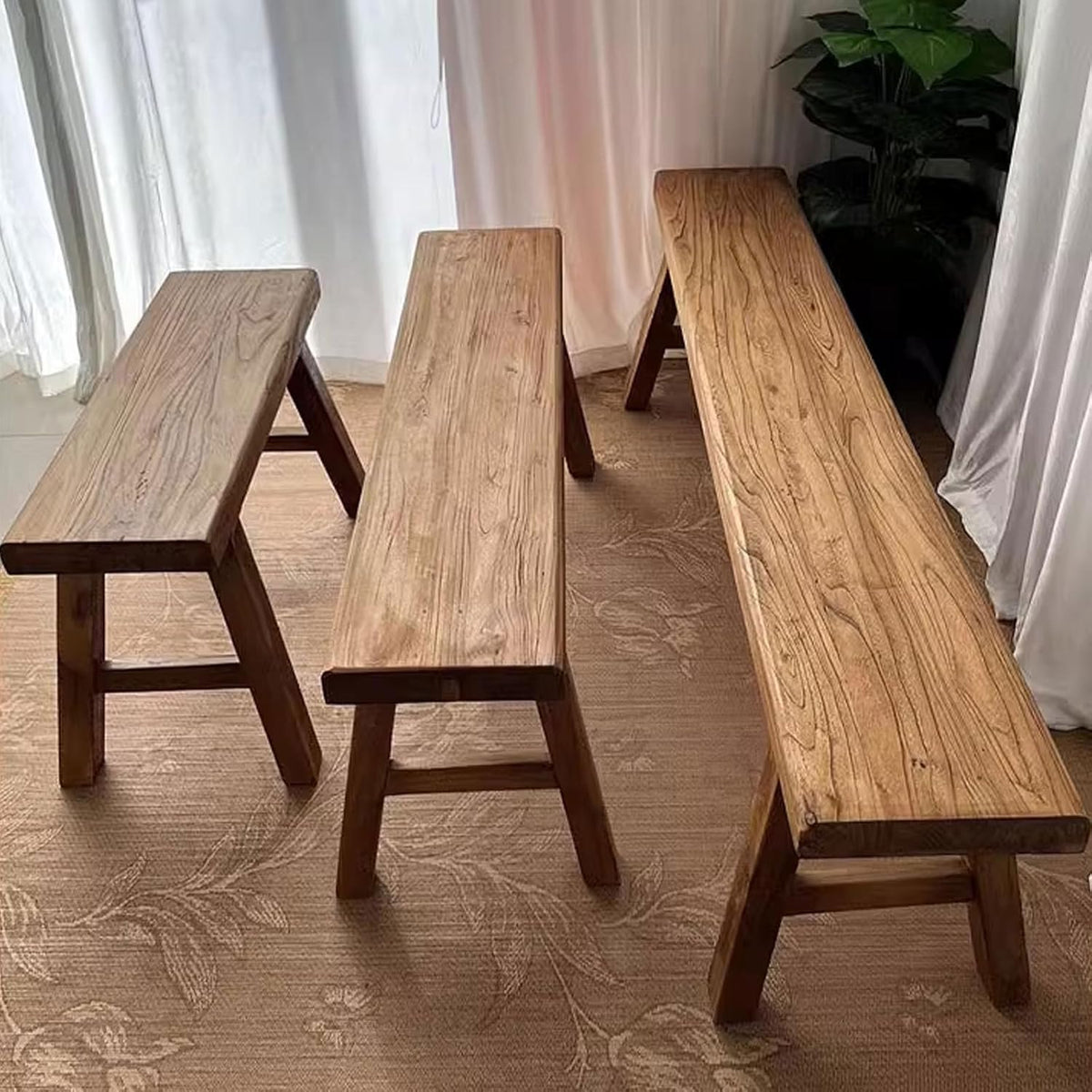 Farmhouse Wooden Narrow Bench Small Entryway Skinny Vintage Noodle Dining Benches For Table Rustic Indoor Kitchen End Of Bed Shoe Bench For Hallway Bathroom Backyard Garden Living Room Bedroom(55.1")