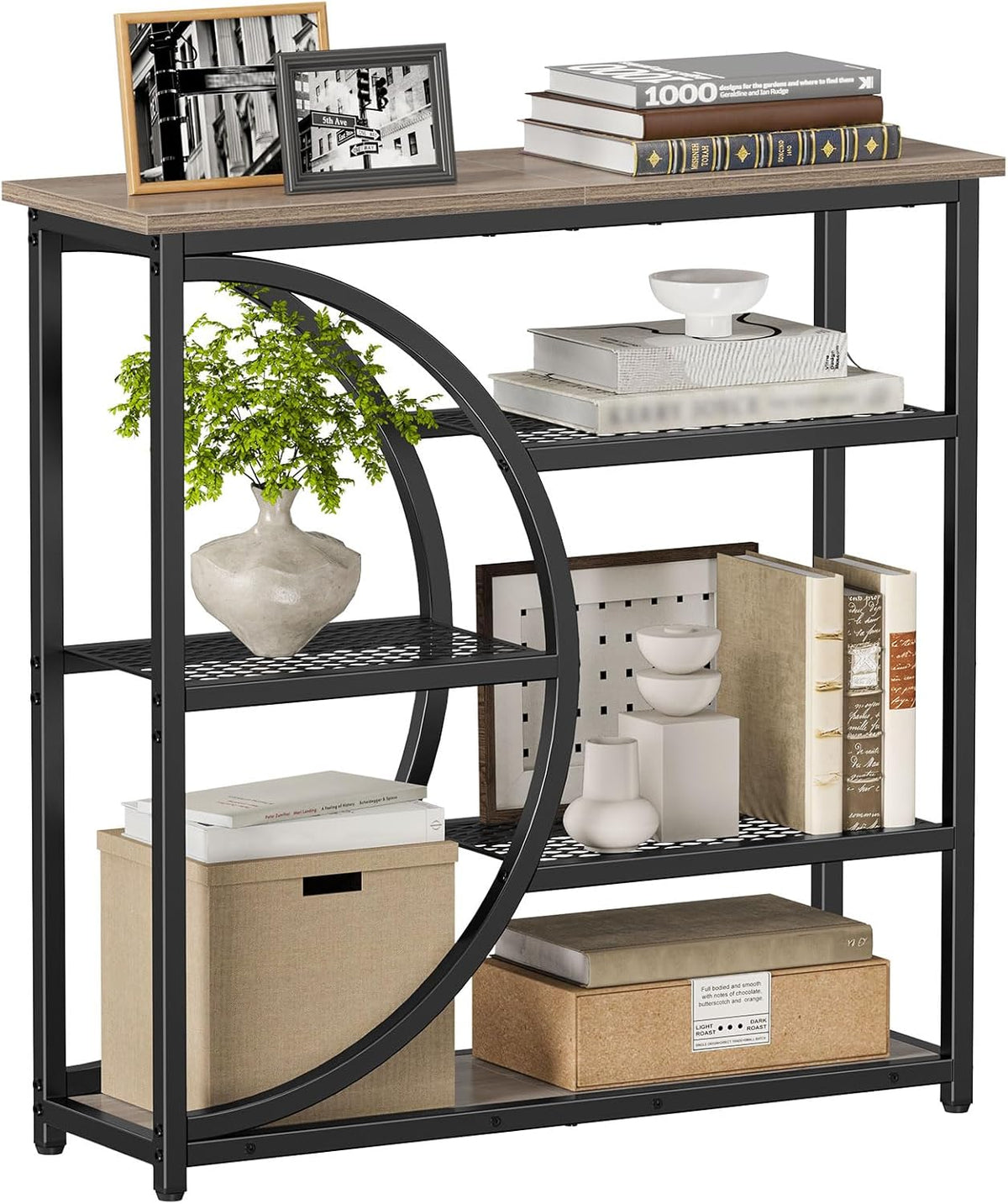 Snughome Entryway Table, Narrow Console Table, Industrial Sofa Table with 5 Tier Storage Shelves, Entrance Table for Hallway, Behind The Couch, Living Room, Foyer, Grey