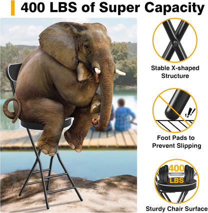 Folding Stool with Back Support, 24 Inch Portable Collapsible Bar Stool | with Padded Seat, Cushioned Foldable Chair for Kitchen, Camping, Adults & Indoor Outdoor Use