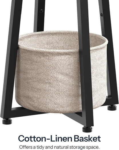 HOOBRO Small Round Side Table, 2-Tier Round Sofa End Table, Compact Nightstand with Cotton Linen Storage Basket, for Small Space, Living Room, Bedroom, Dorm, Rustic Brown BF183BZ01