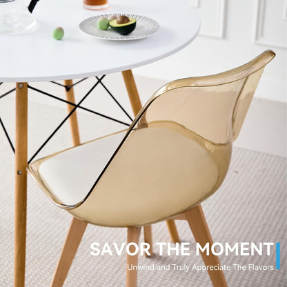 Dining Chairs Set of 4, Acrylic Mid Century Chairs, Light Brown | Clear Acrylic Backrest With Soft Padded Seat, Sturdy Wooden Legs. Ideal For Kitchen And Living Room