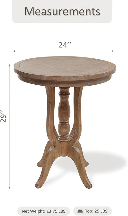 Farmhouse Accent End Table, Rustic Side Table with Natural Top for Family, Dining or Living Room, Handcrafted Finish, Narural Wood Color