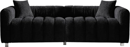 87.4" Modern 3 Seater Sofa Couch for Living Room, Mid Century Fluffy Couches with Solid Wood Frame and 6 Legs for Bedroom, Apartment, Weight Capacity 750 LBS (Black)