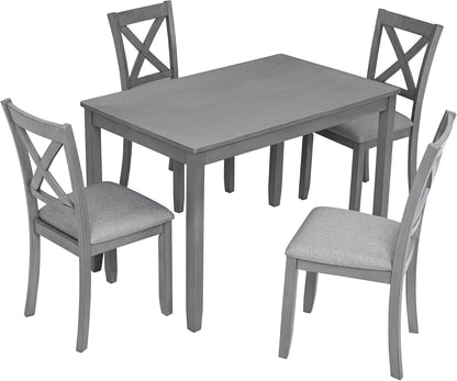 LUMISOL 5-Piece Dining Table Set for 4, Farmhouse Kitchen Table Set with 4 Upholstered Chairs, Wood Table and Chairs Set for Dining Room, Kitchen, Small Space, Grey