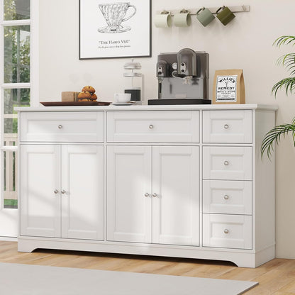 Giantex Large Buffet Cabinet with Storage, 59” Kitchen Cabinet with 4 Doors, 6 Drawers & 2 Adjustable Shelves, Modern Sideboard for Living Room, Coffee Bar, White