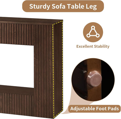 LKTART 55.12" Console Table for Entryway, Narrow Long Solid Wood Veneer Fluted Entryway Table Sofa Table Behind Couch Tables with 2-Tier Storage Shelves for Hallway, Living Room, Foyer, Walnut