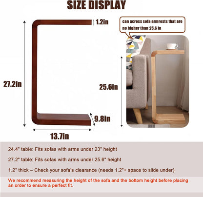 Solid Wood End Table for Couch, C Shaped Mini Sofa Side Table for Small Narrow Spaces, Wooden Nightstand for Living Room Bedroom Laptop Work Desk, Bedside Table for Office Balcony (1, black large)