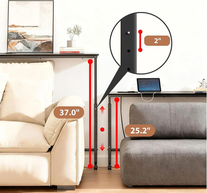 Keelian 70 inch Behind Couch Table with Outlets Adjustable Sofa Table Black | Adjustable Height(25"-37"),Skinny Couch Shelf with Charging Station,Long Entryway Tables for Living Room