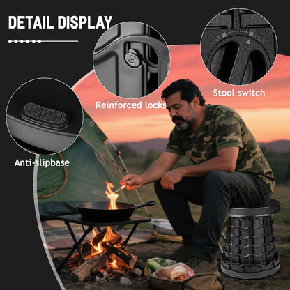 Portable Telescoping Stool, Retractable Folding Stool for Camping Garden Fishing Hiking Travel BBQ, Adjustable Collapsible Stools Max Load 400lbs