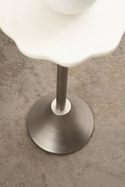 Kate and Laurel Sanzo Modern Pedestal Drink Table, 10 x 10 x 23, White Marble and Silver, Decorative End Table with Scalloped Marble Tabletop for Use as Small Plant Stand or Cute Martini Table