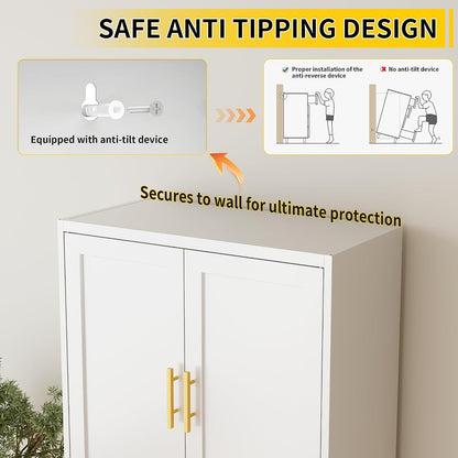 Metal Pantry Cabinet, 71"H x 28"W x 14"D Pantry Cabinets with 2 Doors and 4 Adjustable Shelves, Kitchen Pantry Storage Cabinets, Metal Storage Cabinet for Kitchen, Dining Room, Living Room-White