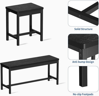 IDEALHOUSE 5-Piece Extendable Dining Table Set for 6-8 People, 63 Inch Kitchen Table with 2 Benches & 2 Stools, Space Saving Modern Dining Room Furniture, Black
