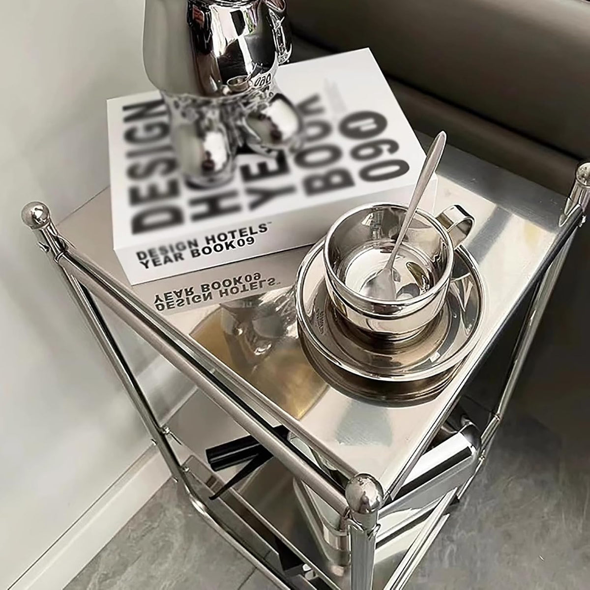 Stainless Steel Side Table,mid-Century Modern Nightstand,Minimalist 3 Tier Storage Shelf for Bathroom Bedroom Kitchen Livingroom Sofa