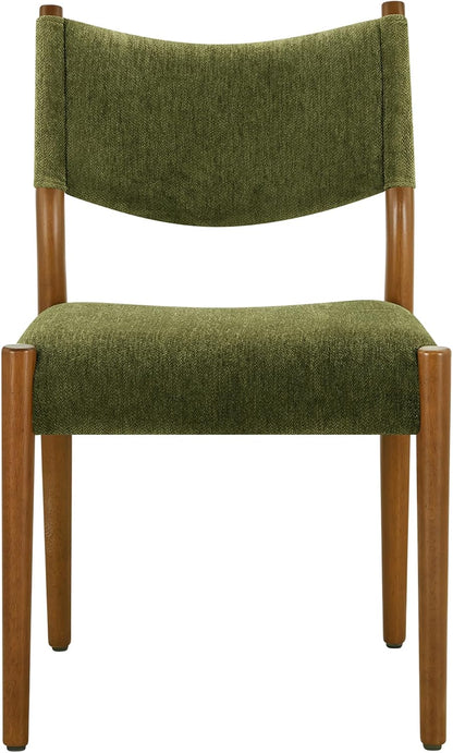 KISLOT Dining Chairs Set of 2, Ergonomic Upholstered Wood Chairs, Green | Mid Century Modern Dining Room Chairs, Ergonomic Farmhouse Kitchen Chairs with Solid Rubber Wood Frame, Antique Walnut Leg
