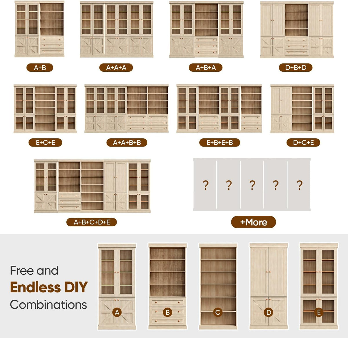 Vyre 70.8" Tall Farmhouse Modular Kitchen Storage Cabinet, 6-Tier Adjustable Shelves for Kitchen Organization, Set of 3, Brown