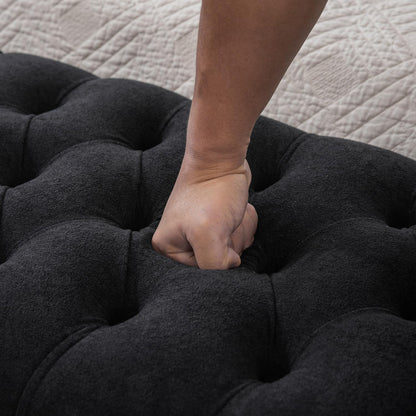 65.75" Modern Upholstered Ottoman with Storage, End of Bed Storage Bench with Rolled Armrest and Wood Legs, Comfy Napped Fabric Ottoman Bench for Living Room, Entryway, Dormitory, Bedroom (Black+A)