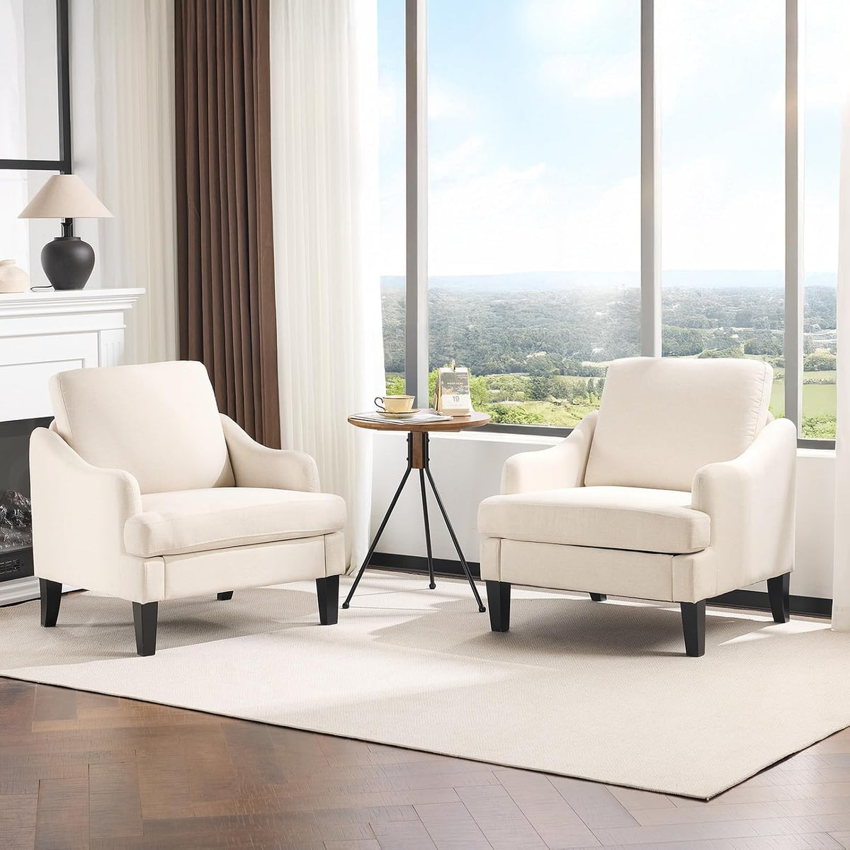 VINGLI Linen Fabric Accent Chairs Set of 2, Beige Modern Upholstered Armchair, Comfy Sofa Chair Living Room Bedroom Furniture for Apartment