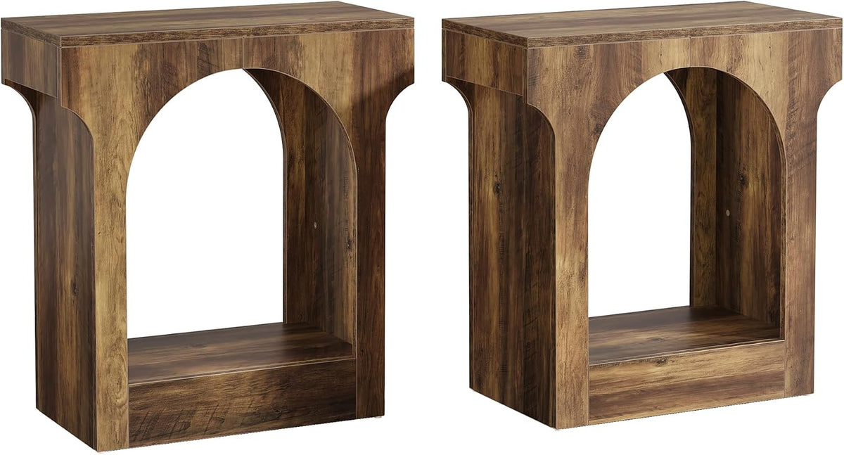 Tribesigns Wood End Table Set of 2, Side Table with Storage Space for Living Room, Narrow Nightstand for Bedroom, Rustic Brown